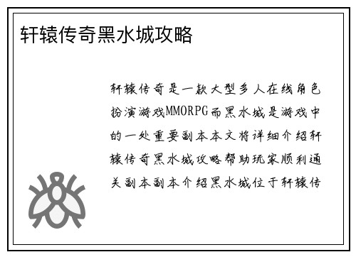 轩辕传奇黑水城攻略